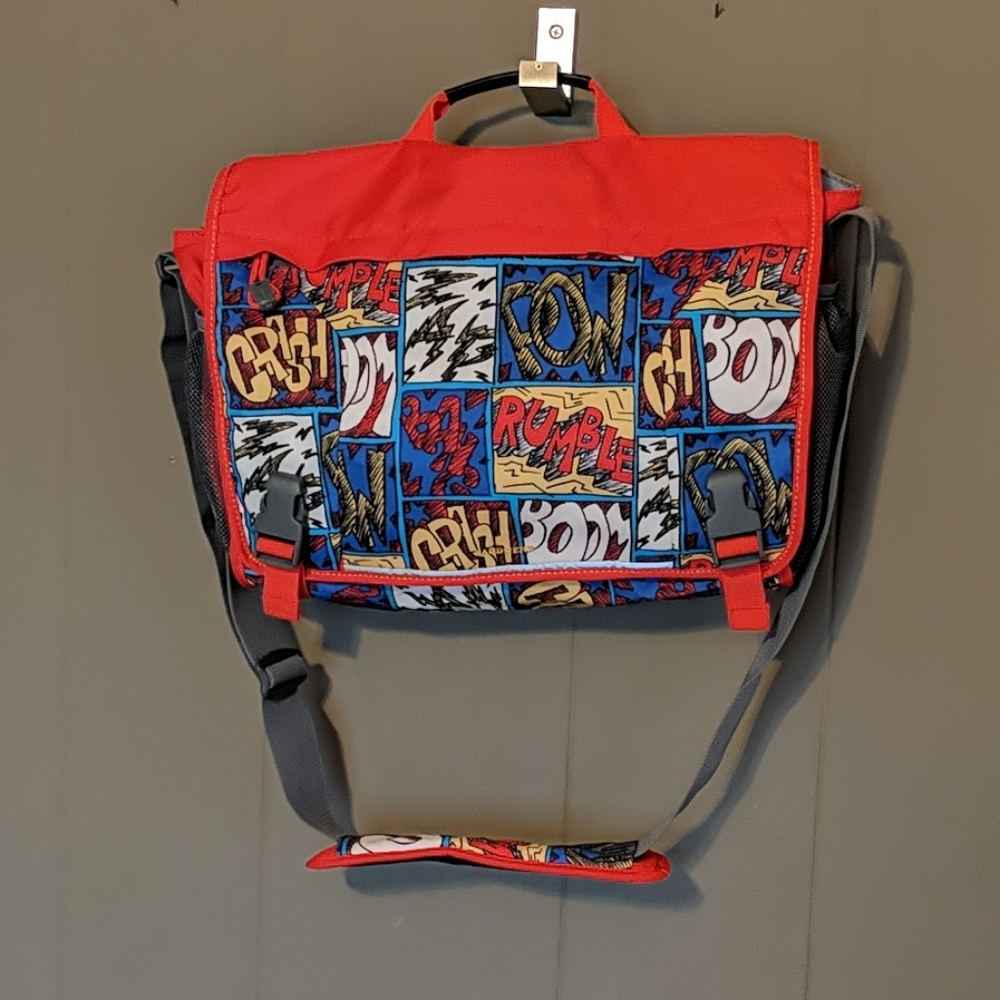 Land's End comic print messenger bag